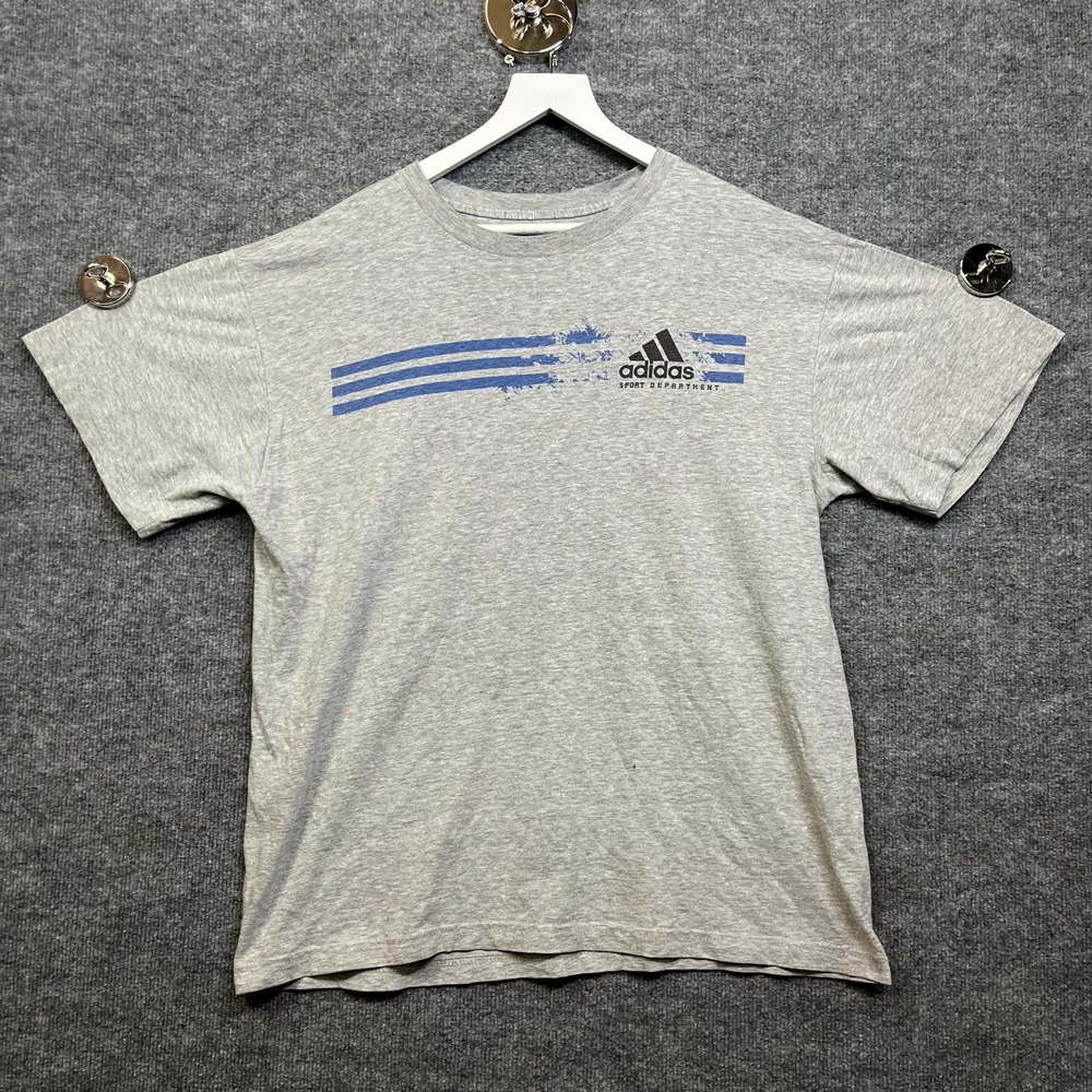 Adidas T-Shirt Men's Gray Graphic Logo Crewneck Short Sleeve Classic - Large
